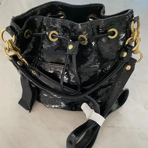 Coach | Bags | Coach 796 Sequin Poppy Cinch Black Gold Drawstring